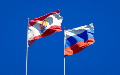 Beautiful national state flags of French Polynesia and Russia.