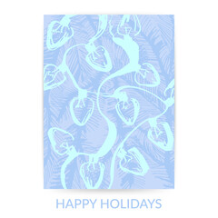 Hand drawn new year card in blue colors.