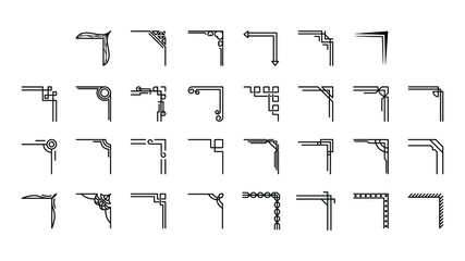 Set Hand Draw Of Corners Different Shapes Flower Decoration Vector Design Doodle Sketch Style For Wedding And Banner