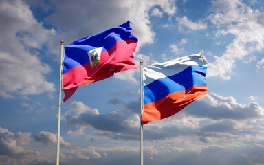 Beautiful national state flags of Haiti and Russia.