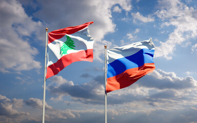 Beautiful national state flags of Lebanon and Russia.