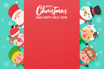 Fototapeta premium Cartoon santa and friends get together to celebrate christmas Leave space for adding text.