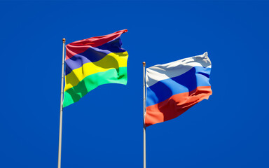 Beautiful national state flags of Mauritius and Russia.