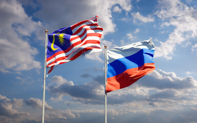 Beautiful national state flags of Malaysia and Russia.