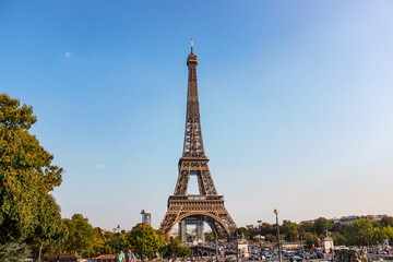 Fototapeta na wymiar Eiffel Tower - a metal tower in the center of Paris