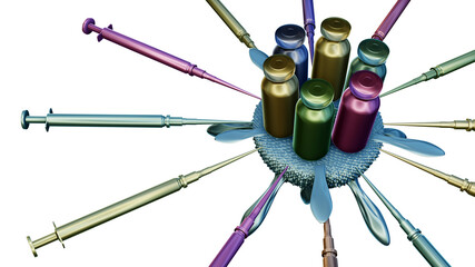 Fläschchen und Injektionsspritzen - Gesundheitswesen, Wissenschaft, Molekularbiologie - 3D Rendering