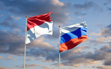Beautiful national state flags of Monaco and Russia.