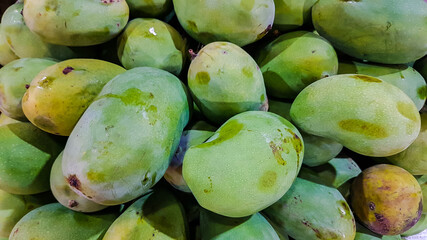 Arumanis mango fruit on market. Tropical and healthy fruits for diet. 