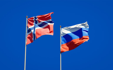 Beautiful national state flags of Norway and Russia.