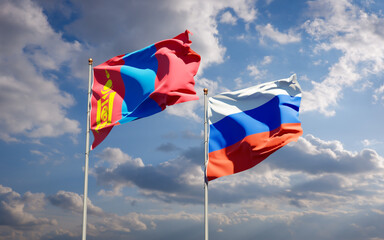 Beautiful national state flags of Mongolia and Russia.