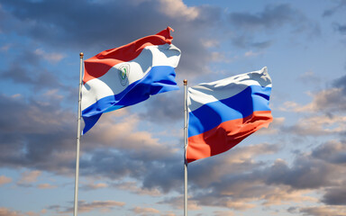 Beautiful national state flags of Paraguay and Russia.