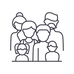 Big family icon, linear isolated illustration, thin line vector, web design sign, outline concept symbol with editable stroke on white background.