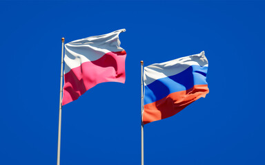 Beautiful national state flags of Poland and Russia.