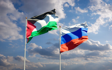 Beautiful national state flags of Palestine and Russia.