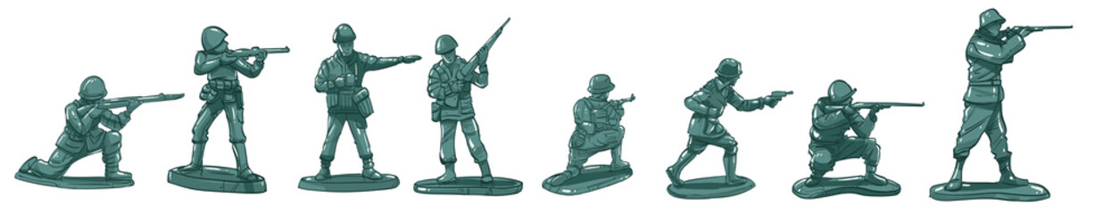Lead soldiers in different positions.