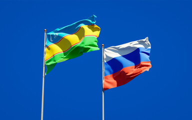 Beautiful national state flags of Karakalpakstan and Russia.