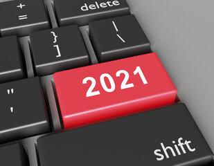 Celebration concept. Number 2021 you on button of computer keyboard