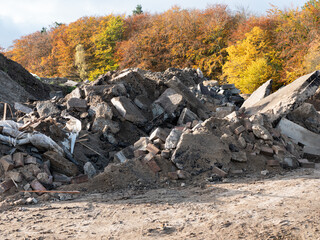 View of a pile of rubble left by workers after road construction
