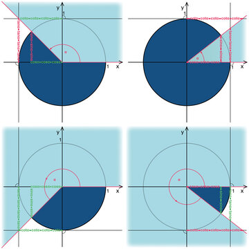 Trigonometric circle. Presentation of functions sine, cosine, tangent and cotangent on the trigonometric circle.