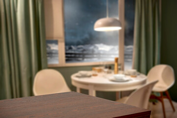 Desk of free space and winter window 