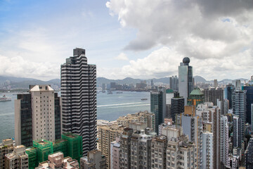 Fototapeta na wymiar Commercial and residential buildings in Sheung wan, Hong Kong Island