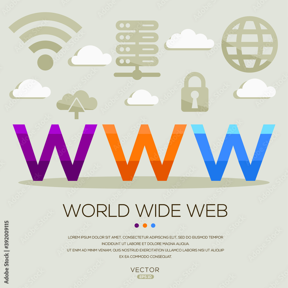 Wall mural www mean (world wide web) computer and internet acronyms ,letters and icons ,vector illustration.