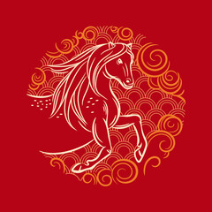 Vector image of a horse. Round emblem. Year of the horse.