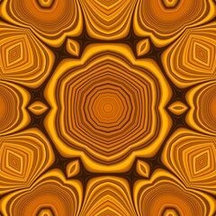 Bright yellow gold patterns on black background generating many intricate floral fantasy shapes and designs in a square format