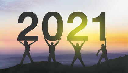 2021 new year concept. Silhouette number on the hill.