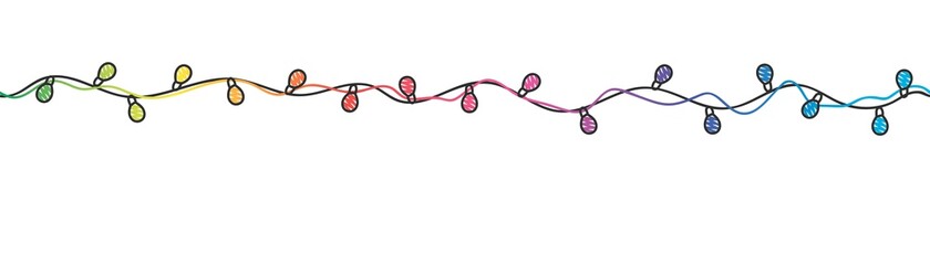 Christmas lights glow bulbs on wires. Hand drawn vector illustration.
