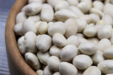 organic beans in a wooden bowl
