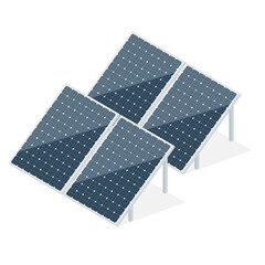Solar battery panel in isometric style. Modern alternative eco energy concept. Vector illustration isolated on white background. - obrazy, fototapety, plakaty