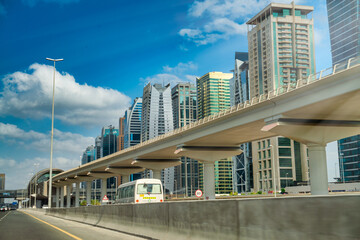 DUBAI, UAE - DECEMBER 10, 2016: Sheikh Zayed road traffic on a beautiful sunny day