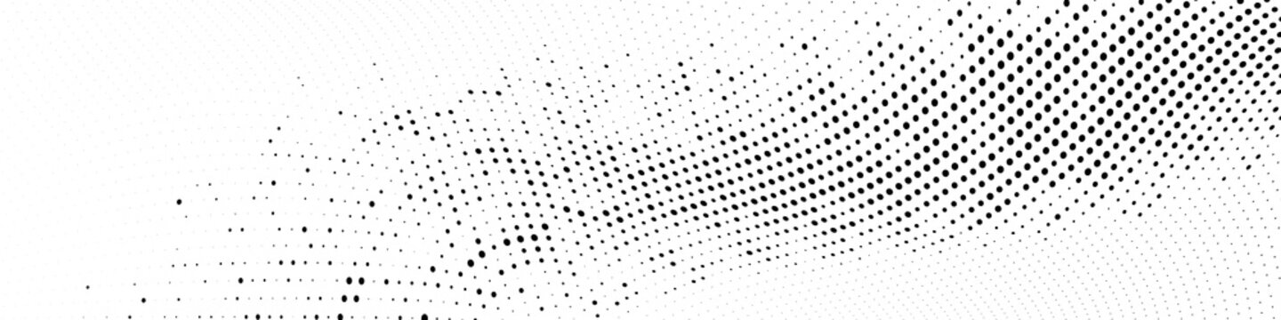 Abstract monochrome grunge halftone pattern. Wide vector illustration