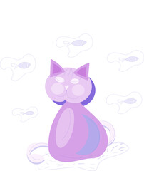 Purple cat in a dream sees swimming fish in a dream