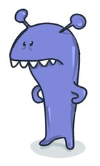 hand drawn funny angry monster standing isolated on white