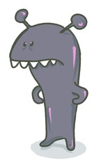 hand drawn funny angry monster standing isolated on white