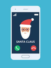 Christmas phone call from Santa Claus with Greeting Christmas and Happy New Year. Vector illustration in flat style