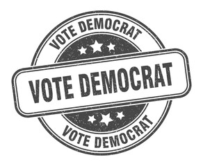 vote democrat stamp. vote democrat label. round grunge sign