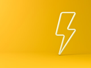 White thunder or lightning isolated on yellow background with shadow minimal concept 3D rendering