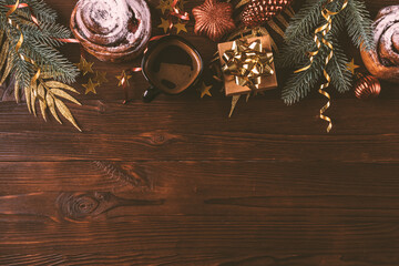 Christmas background with cup of coffee