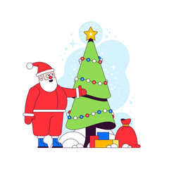 Santa Claus and Christmas tree vector illustration