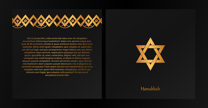 the elegant design of the poster for Hanukkah with a picture of the star of David and a traditional ornament of the Jews in Golden colors. perfect for printing banners, posters, and other graphics. EP