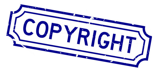 Grunge blue copyright word rubber business seal stamp on white background