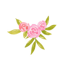 Watercolor pink flower bouquet. Hand drawn spring floral illustration. Perfect for wedding invitations, spring greeting card, posters.