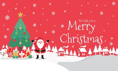 Merry Christmas vector Illustration on color background.  include santa, tree, snow, etc. good for banner, card, book, gift, and happiness.
