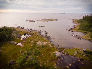 Aerial view of seabird photography along the sea shore at  Ratu/ Robertsfors , Sweden