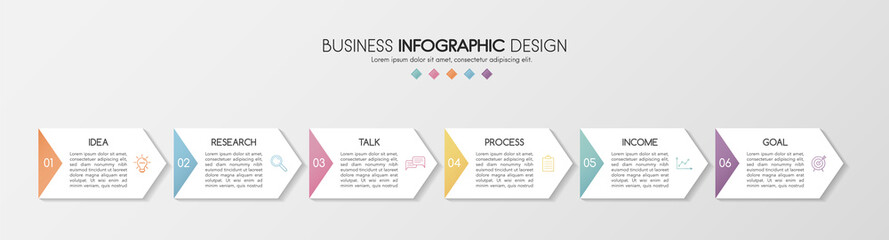 Business infographic with 6 options. 3d flowchart. Vector