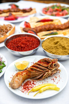 Sirdan, Traditional Turkish Stuffed rice tripe or offal food on the table in Turkish Restaurant. Shirdan Dolma is the favorite food Adana city of Turkey. 