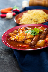 A traditional Moroccan dish, couscous salad with Sausage